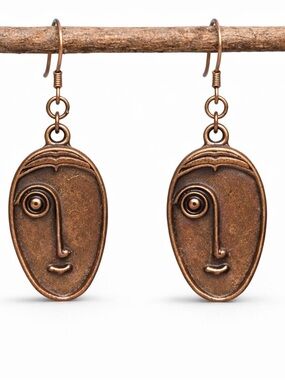 Gallery Style Abstract Face Copper Earrings • Lever Back